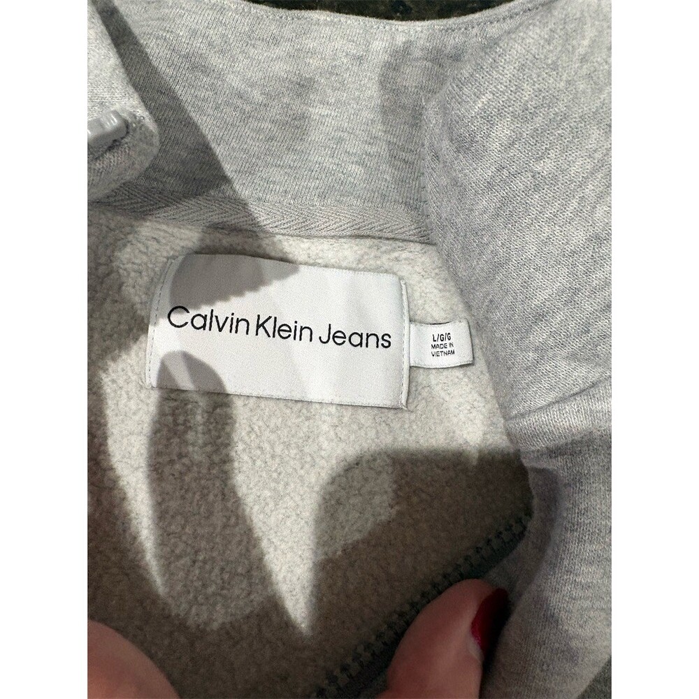 Calvin Klein Sweatshirt Womens L Heather Gray 1/4 Zip Mock Neck Cropped - Picture 7 of 10